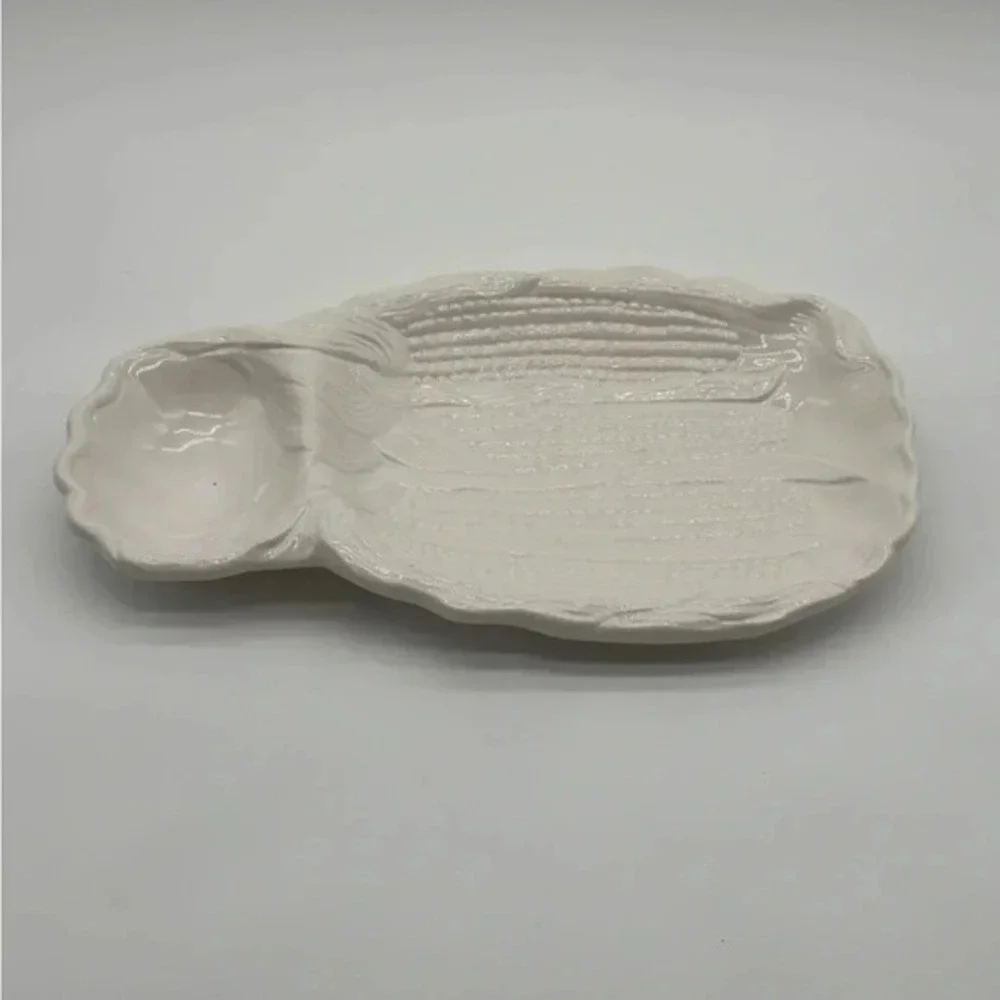 MCM Vintage California USA Corn Texture Serving Platter 659 White Glazed Pottery